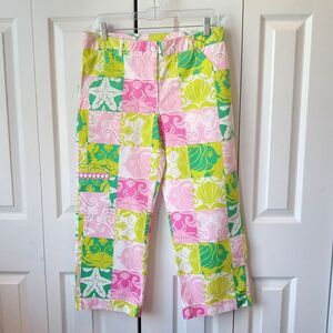 Lilly Pulitzer Size 8 Cropped Pants Ocean Theme Starfish Shells Pink Green